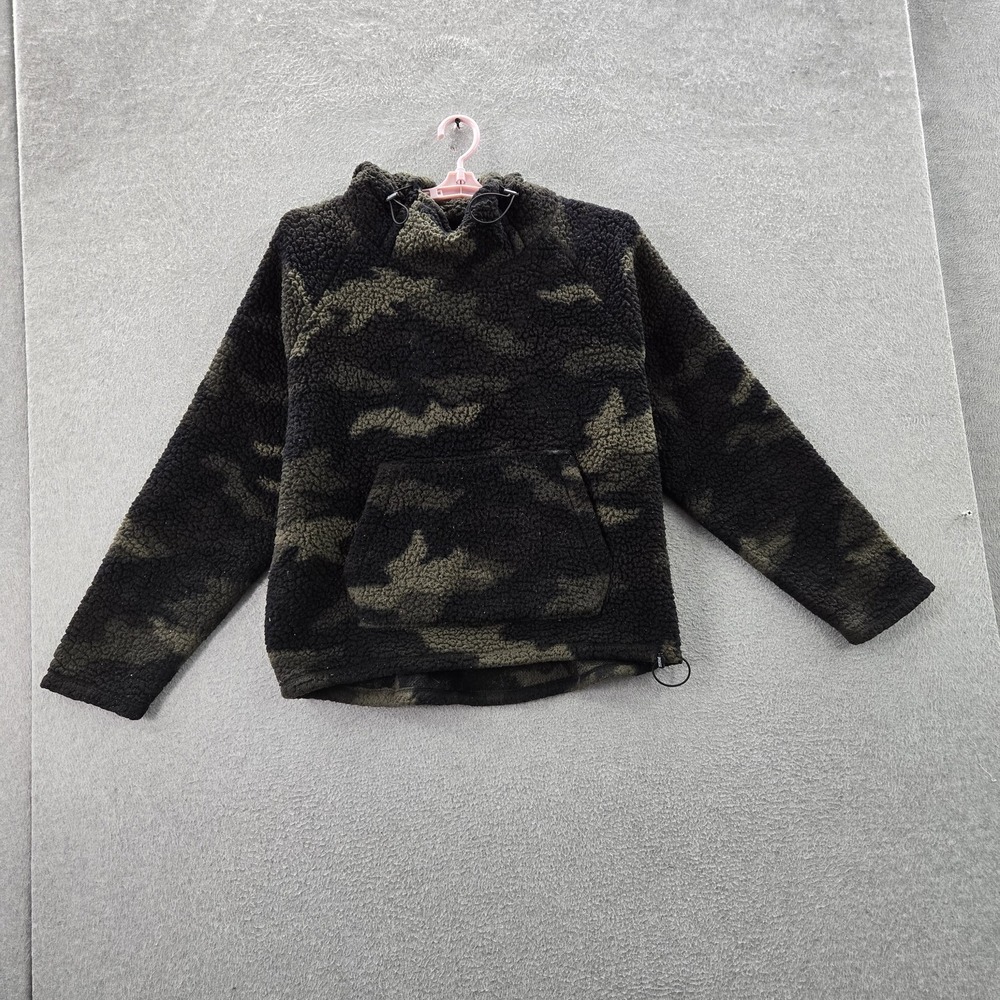 PINK Victoria's Secret Women Sweatshirt M Black Camouflage Fleece Sherpa‎